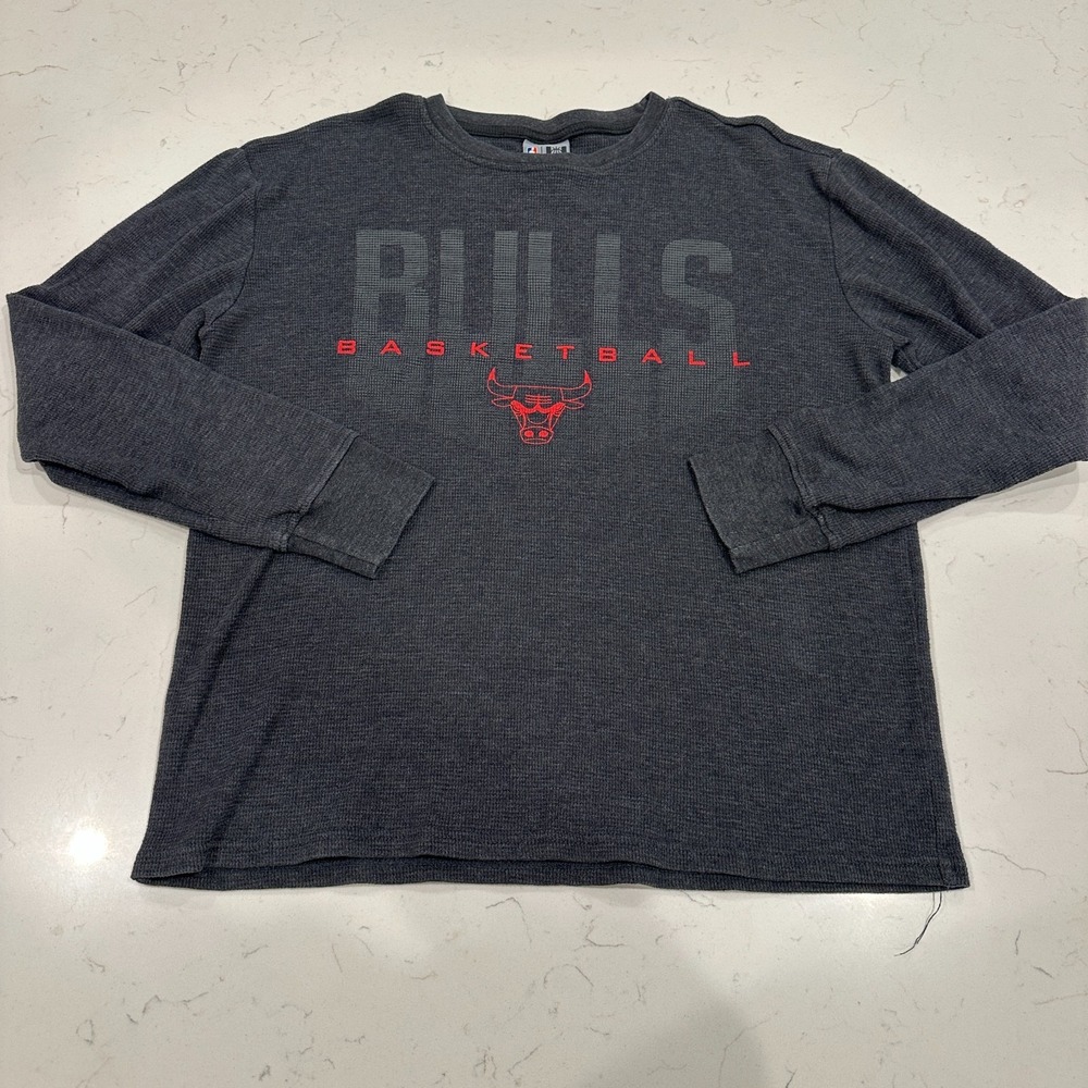 NBA Chicago Bulls Net-Dri Mens Large Black Red Long Sleeve Thermal Waffle Shirt